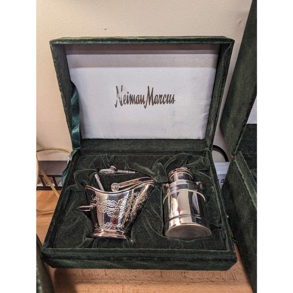 Vintage 7 pc Neiman Marcus Silver-Plated Serving Set in Green Velvet Box - Picture 10 of 16